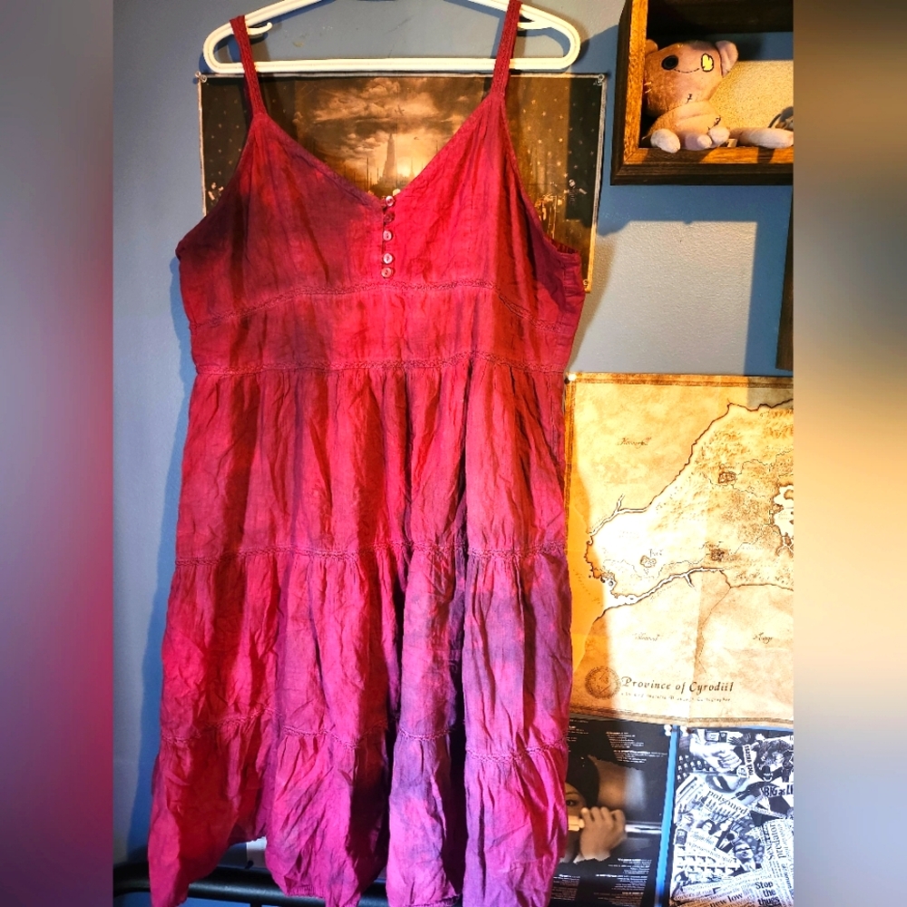 Papa Vancouver Red Cotton Tie Dye Midi Dress